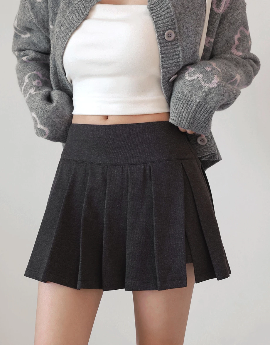 Preppy Style High Waist Pleated Skort (Checkered/Solid)