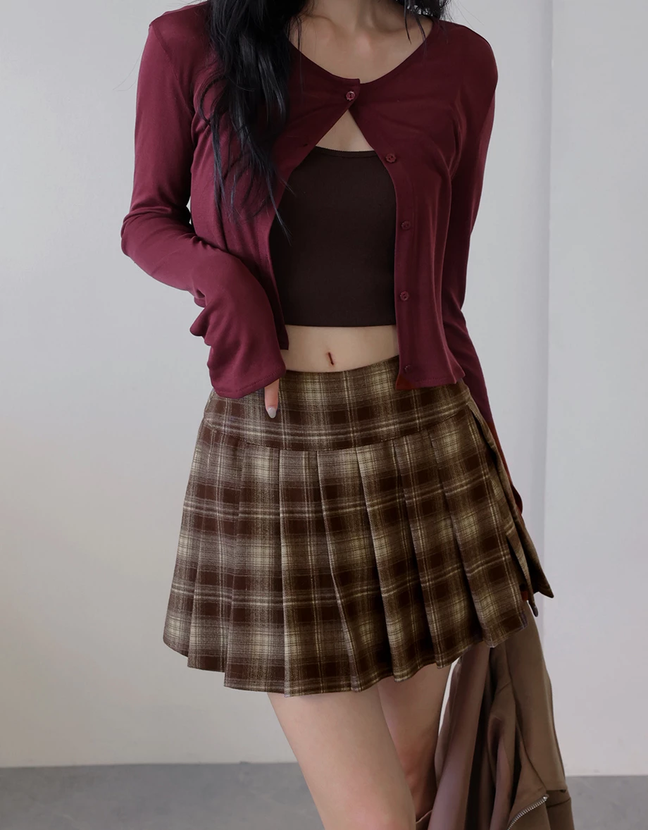 Preppy Style High Waist Pleated Skort (Checkered/Solid)
