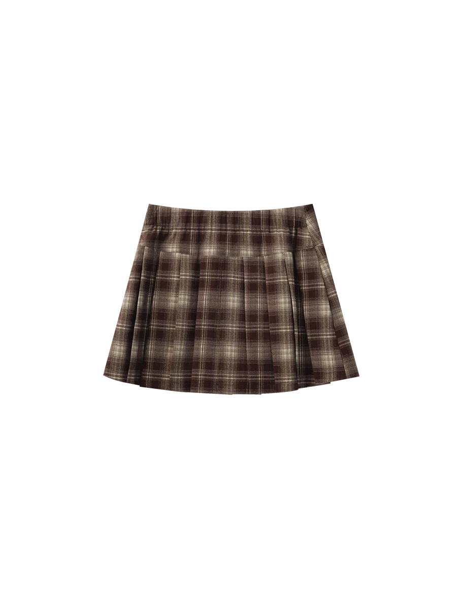Preppy Style High Waist Pleated Skort (Checkered/Solid)
