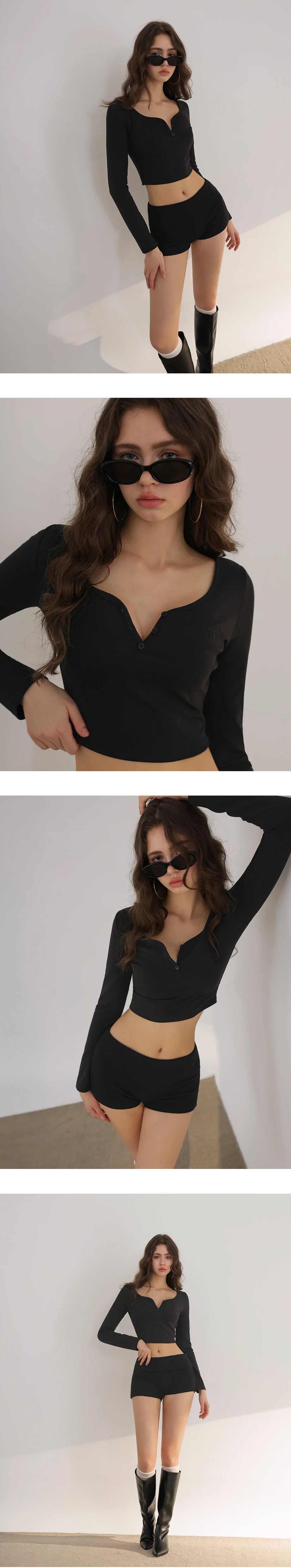 【柔霧砂洗莫代爾】愛心刺繡U領排扣長袖短版上衣