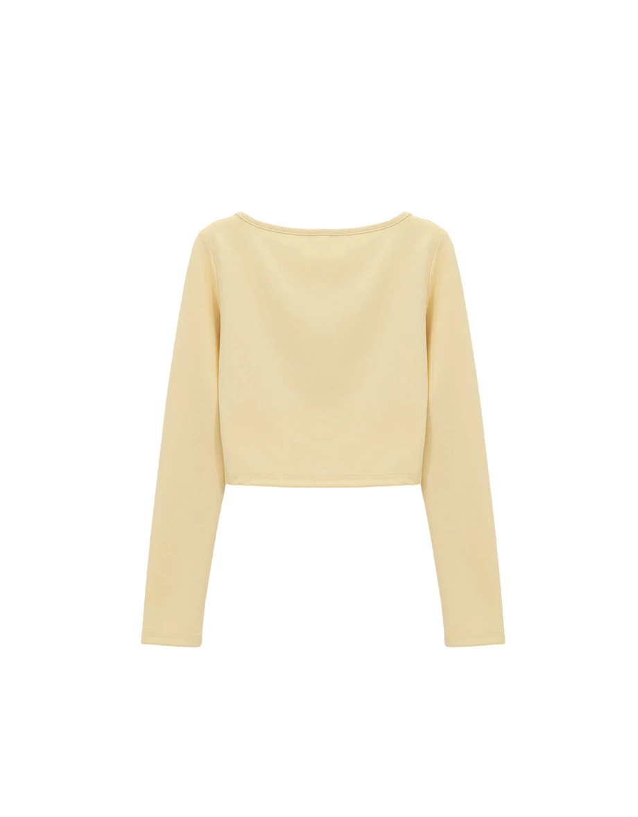 【柔霧砂洗莫代爾】愛心刺繡U領排扣長袖短版上衣