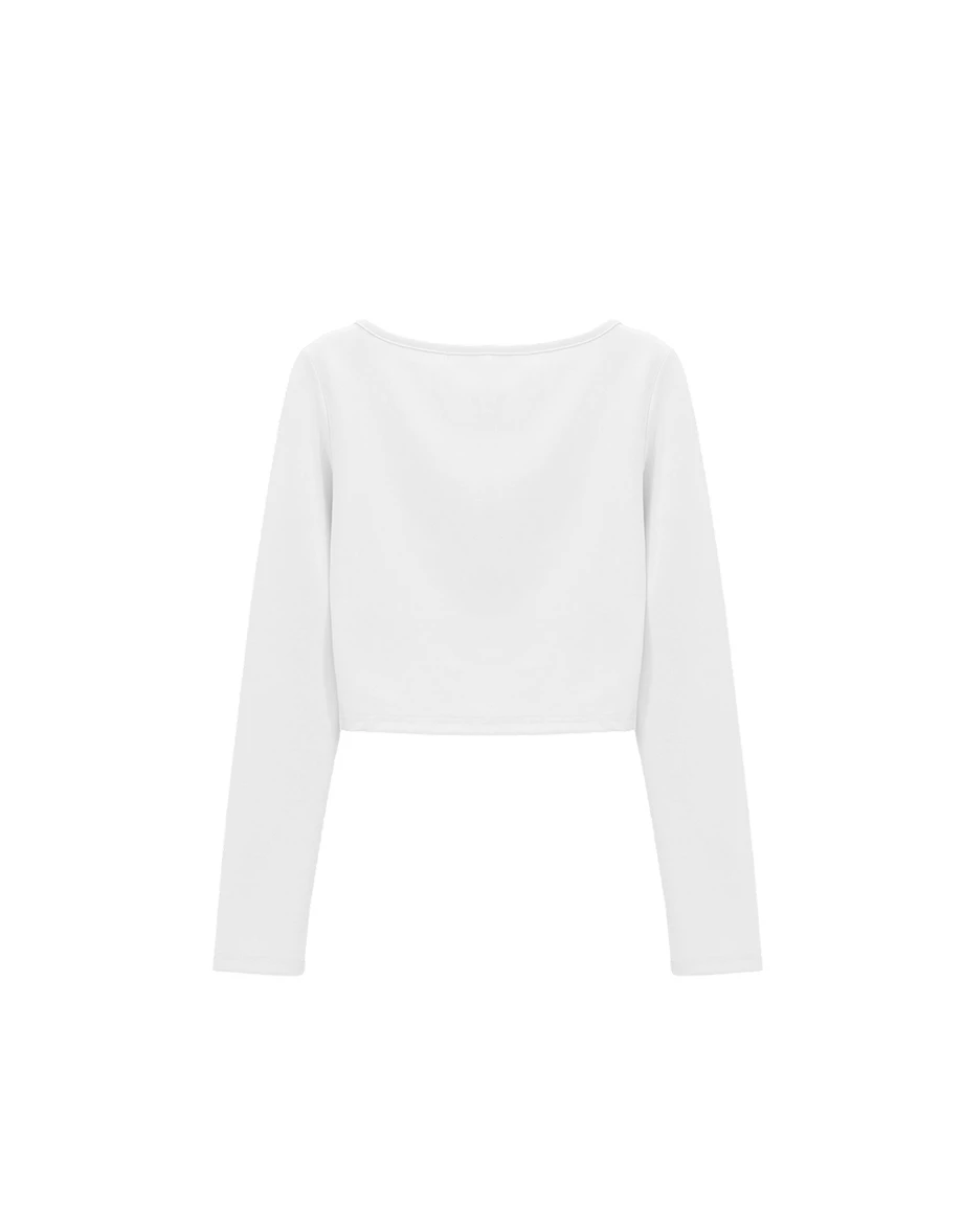 【柔霧砂洗莫代爾】愛心刺繡U領排扣長袖短版上衣 【柔霧砂洗莫代爾】愛心刺繡U領排扣長袖短版上衣