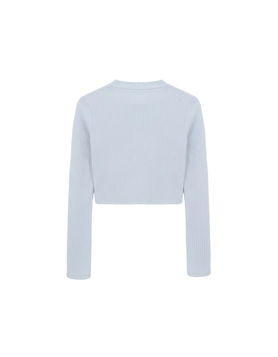 Lace Trimmed U Neck Buttoned Ribbed Knit Top