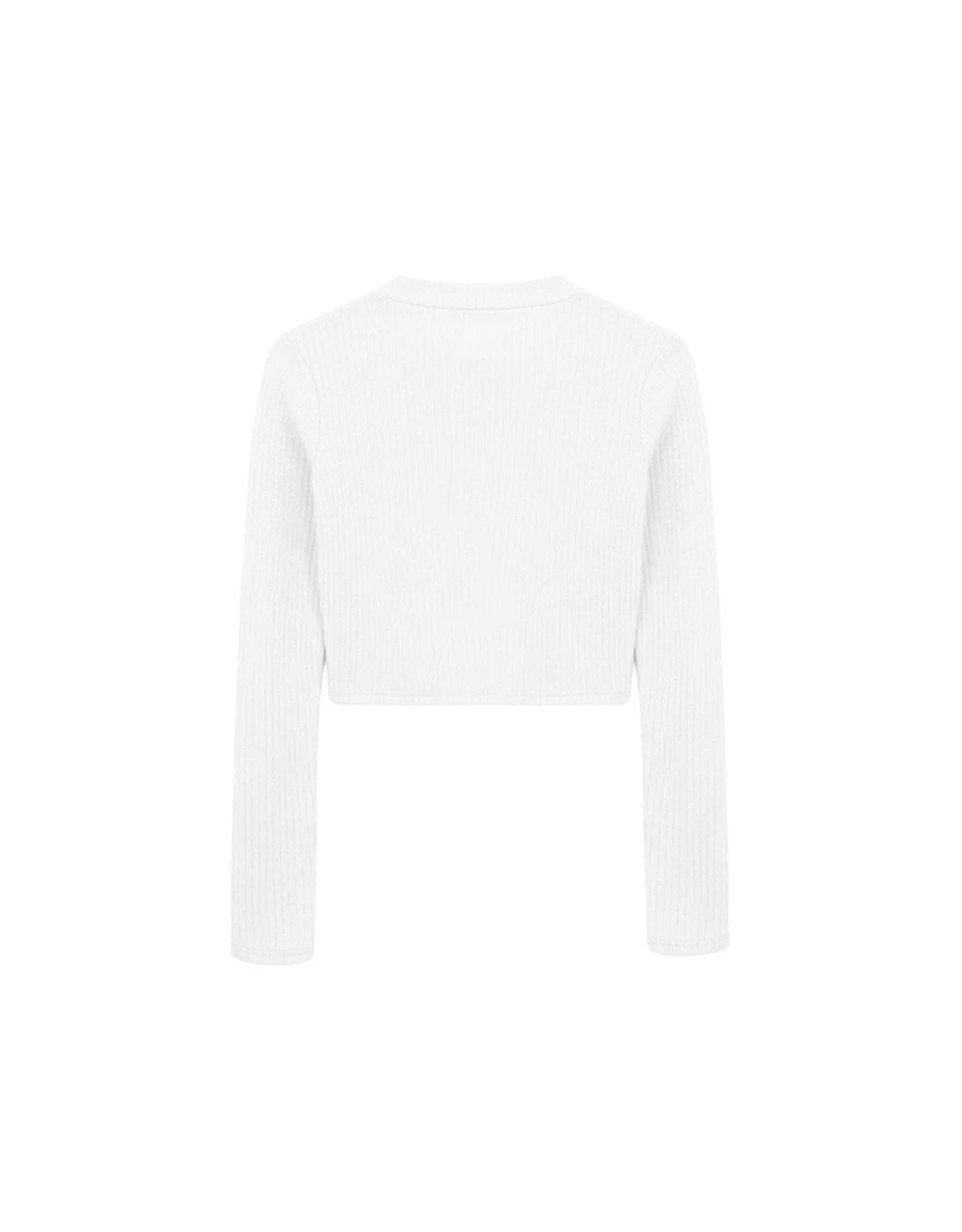 Lace Trimmed U Neck Buttoned Ribbed Knit Top