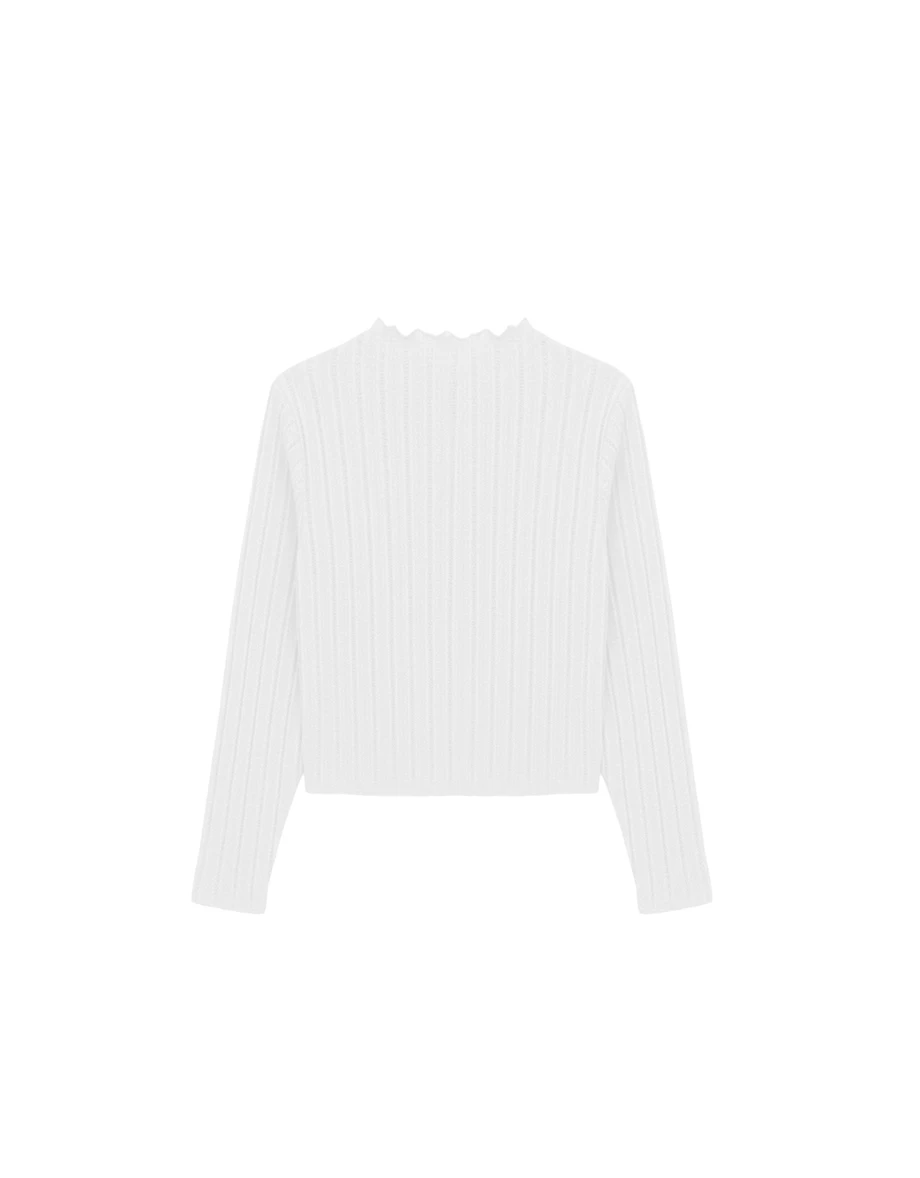 Turtleneck  Sheer Openwork Stripe Long Sleeve Cropped Knit Top