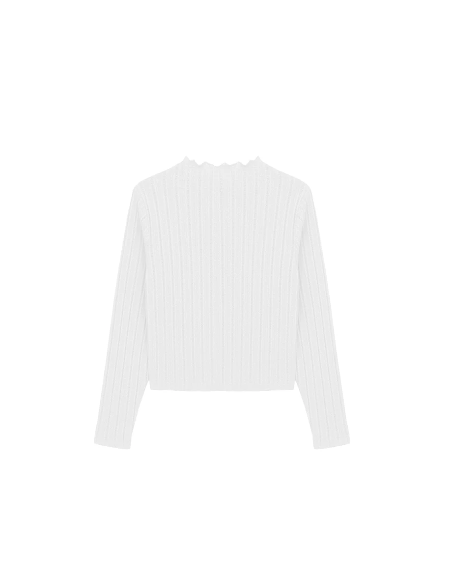 Turtleneck  Sheer Openwork Stripe Long Sleeve Cropped Knit Top