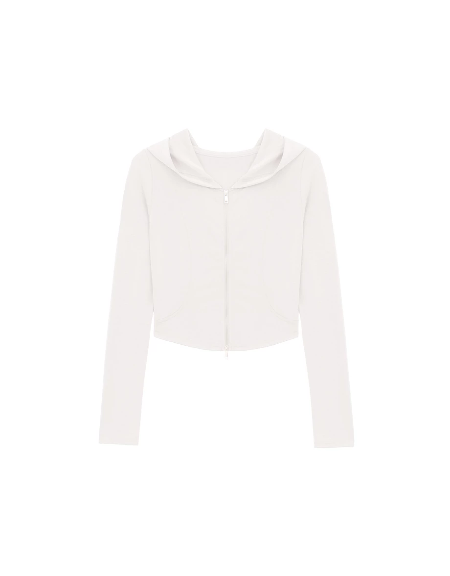 【AIRY HOURGLASS】 Long Sleeve Cinched Waist Zip Up Hooded Jacket