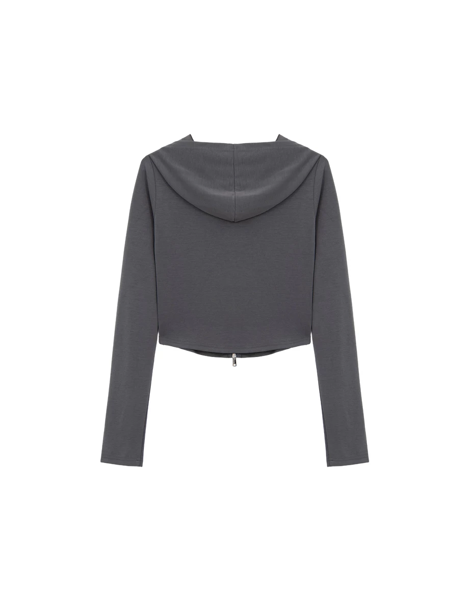 【AIRY HOURGLASS】 Long Sleeve Cinched Waist Zip Up Hooded Jacket