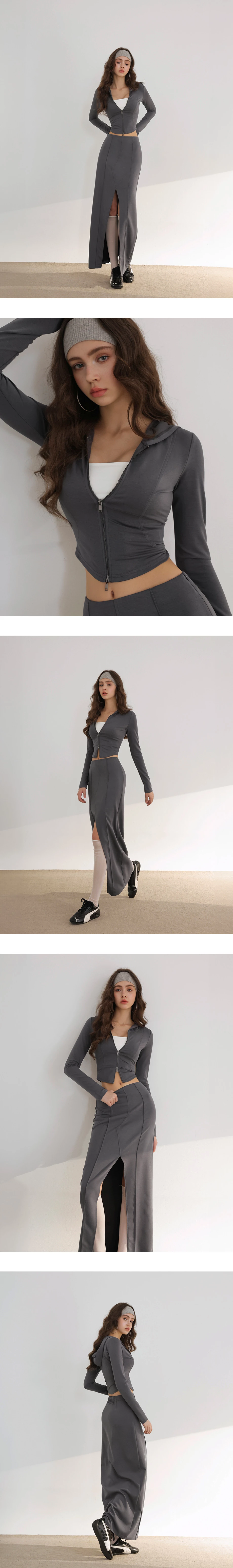 【AIRY HOURGLASS】 Long Sleeve Cinched Waist Zip Up Hooded Jacket