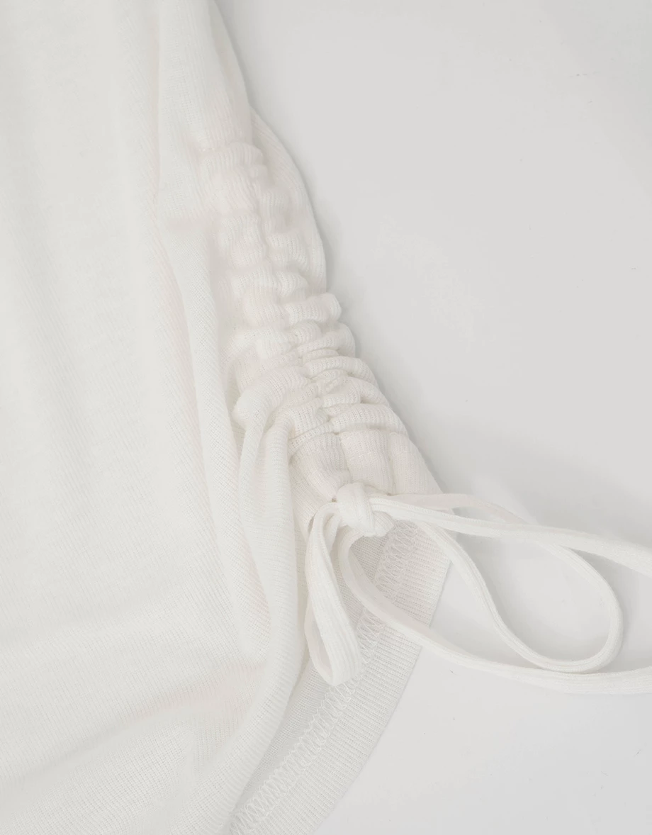 2WAY 圓領側抽繩抓皺短袖短版微透膚上衣