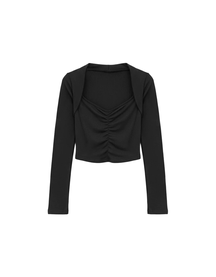 Ruched Front V Neck Cropped Long Sleeve Top Ruched Front V Neck Cropped Long Sleeve Top