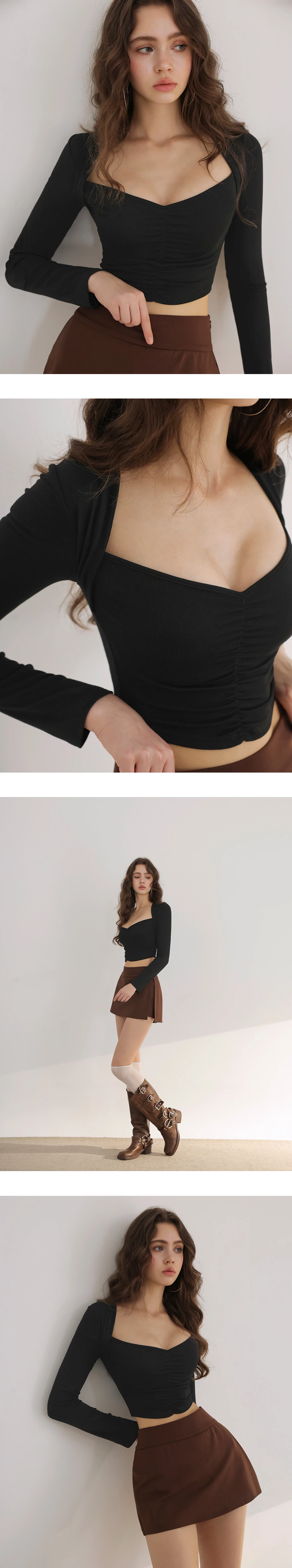 Ruched Front V Neck Cropped Long Sleeve Top Ruched Front V Neck Cropped Long Sleeve Top