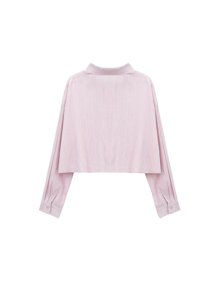 翻領長袖條紋紋理短版襯衫 翻領長袖條紋紋理短版襯衫