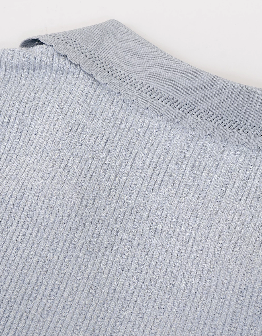 翻領排扣短袖短版羅紋上衣