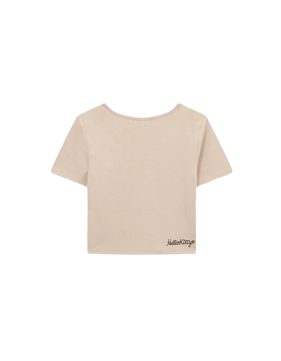 【Hello Kitty Collaboration】Fitted Scoop Neck Graphic Crop Tee