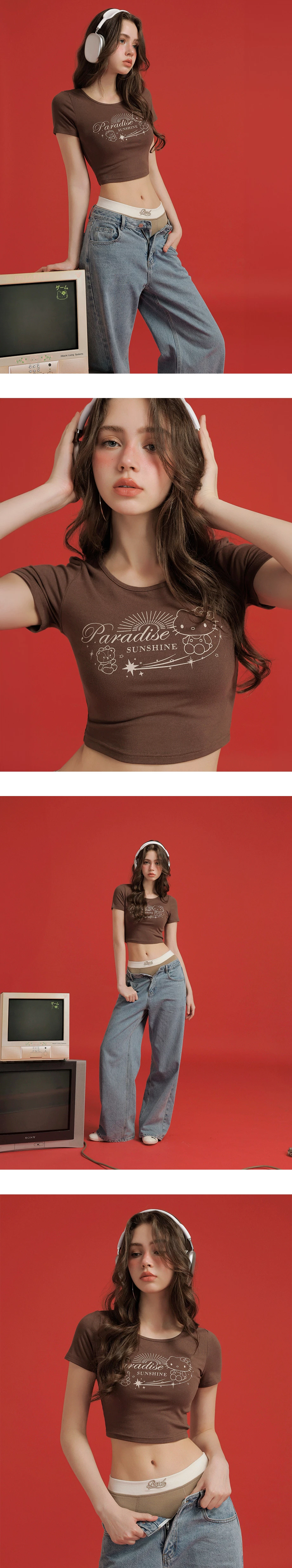 【Hello Kitty Collaboration】Fitted Scoop Neck Graphic Crop Tee 【Hello Kitty Collaboration】Fitted Scoop Neck Graphic Crop Tee