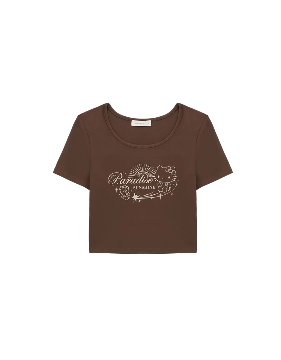 【Hello Kitty Collaboration】Fitted Scoop Neck Graphic Crop Tee