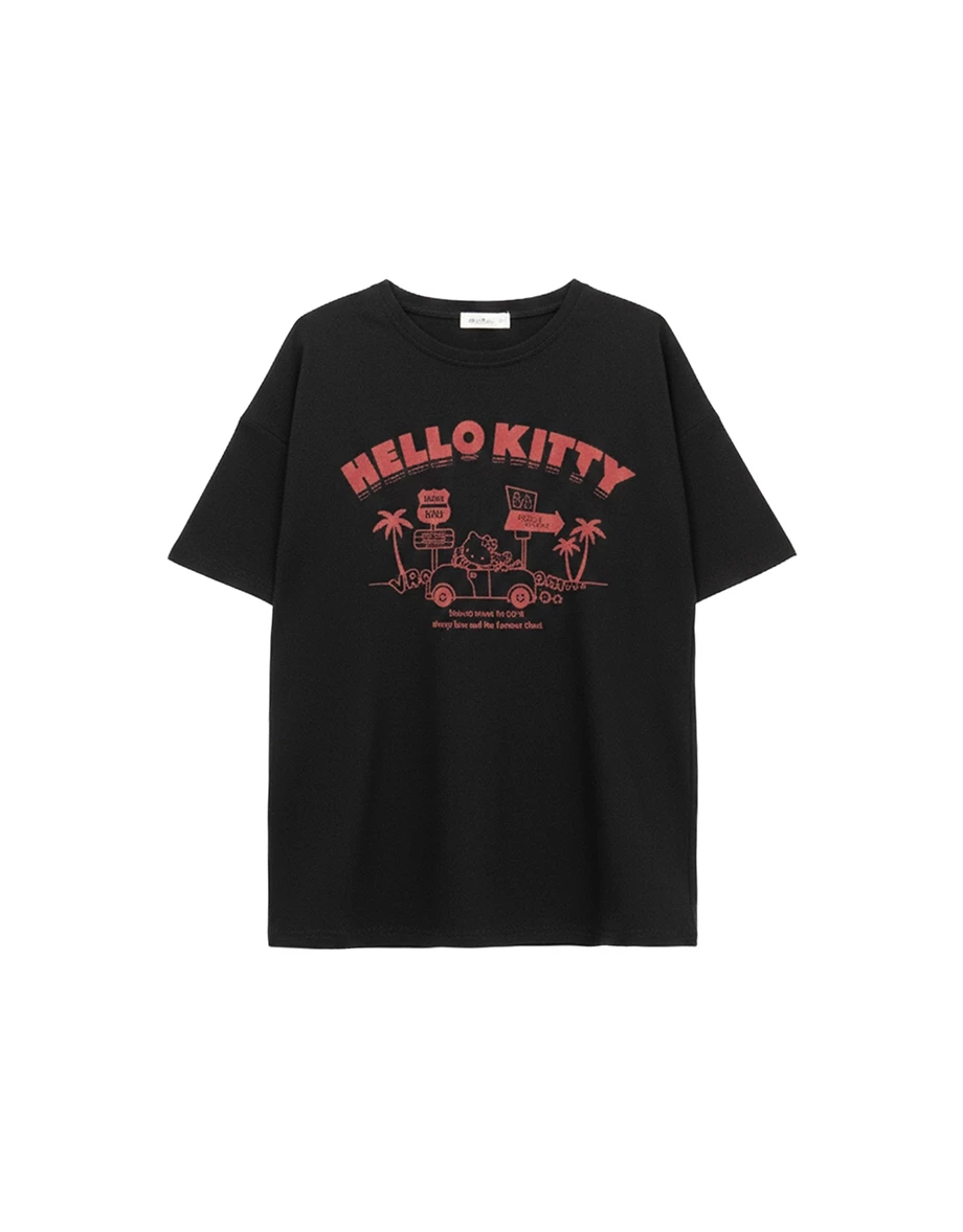 【Hello Kitty Collaboration】Graphic Print Loose Fit Crewneck Tee