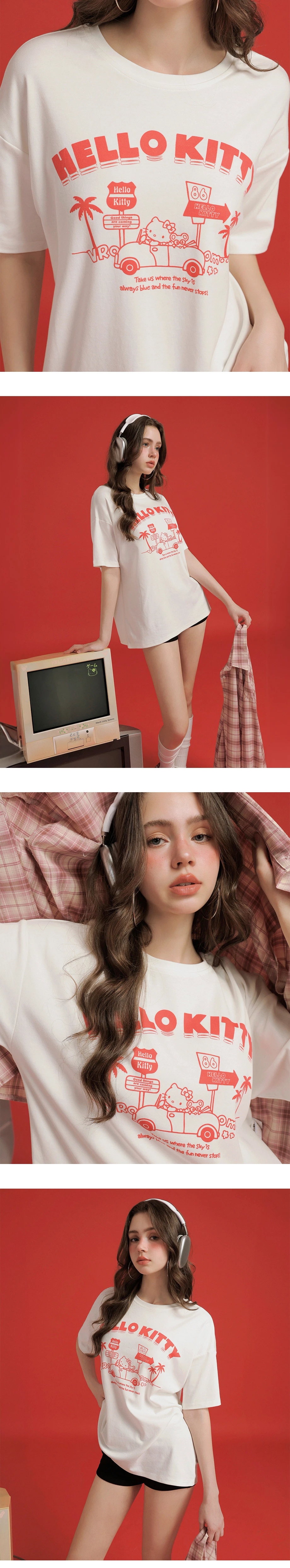 【Hello Kitty Collaboration】Graphic Print Loose Fit Crewneck Tee