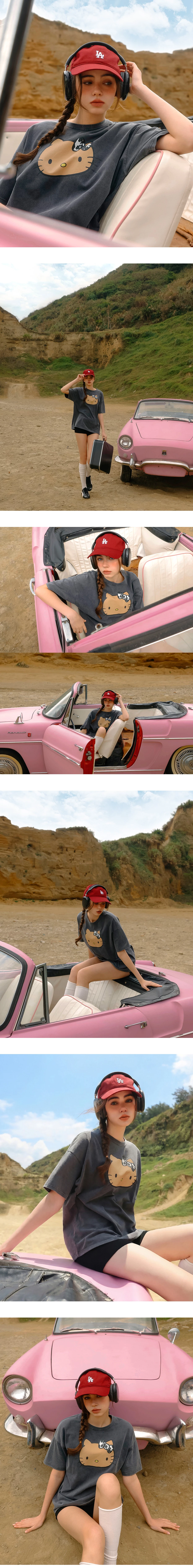 【Hello Kitty Collaboration】Vintage Wash Front Print Classic Graphic Oversized Tee