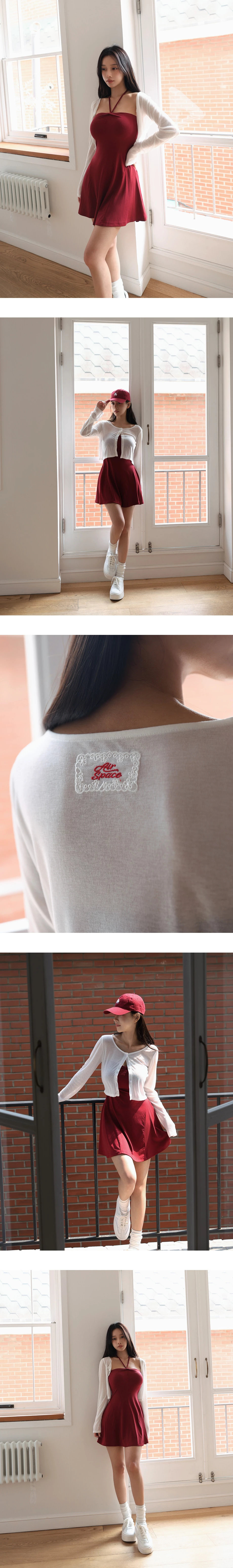 圓領蕾絲LOGO刺繡領標長袖短版排扣開襟針織衫