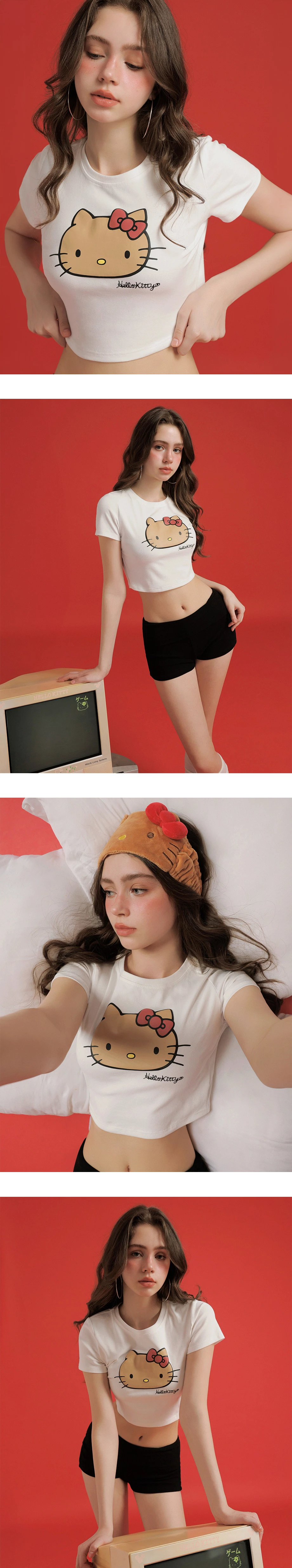 【Hello Kitty Collaboration】Signature Print Short Sleeve Graphic Crop Tee 【Hello Kitty Collaboration】Signature Print Short Sleeve Graphic Crop Tee