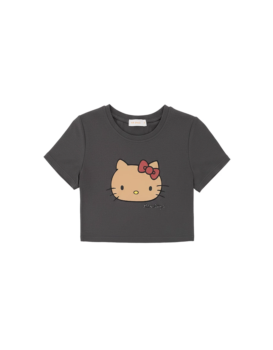 【Hello Kitty Collaboration】Signature Print Short Sleeve Graphic Crop Tee