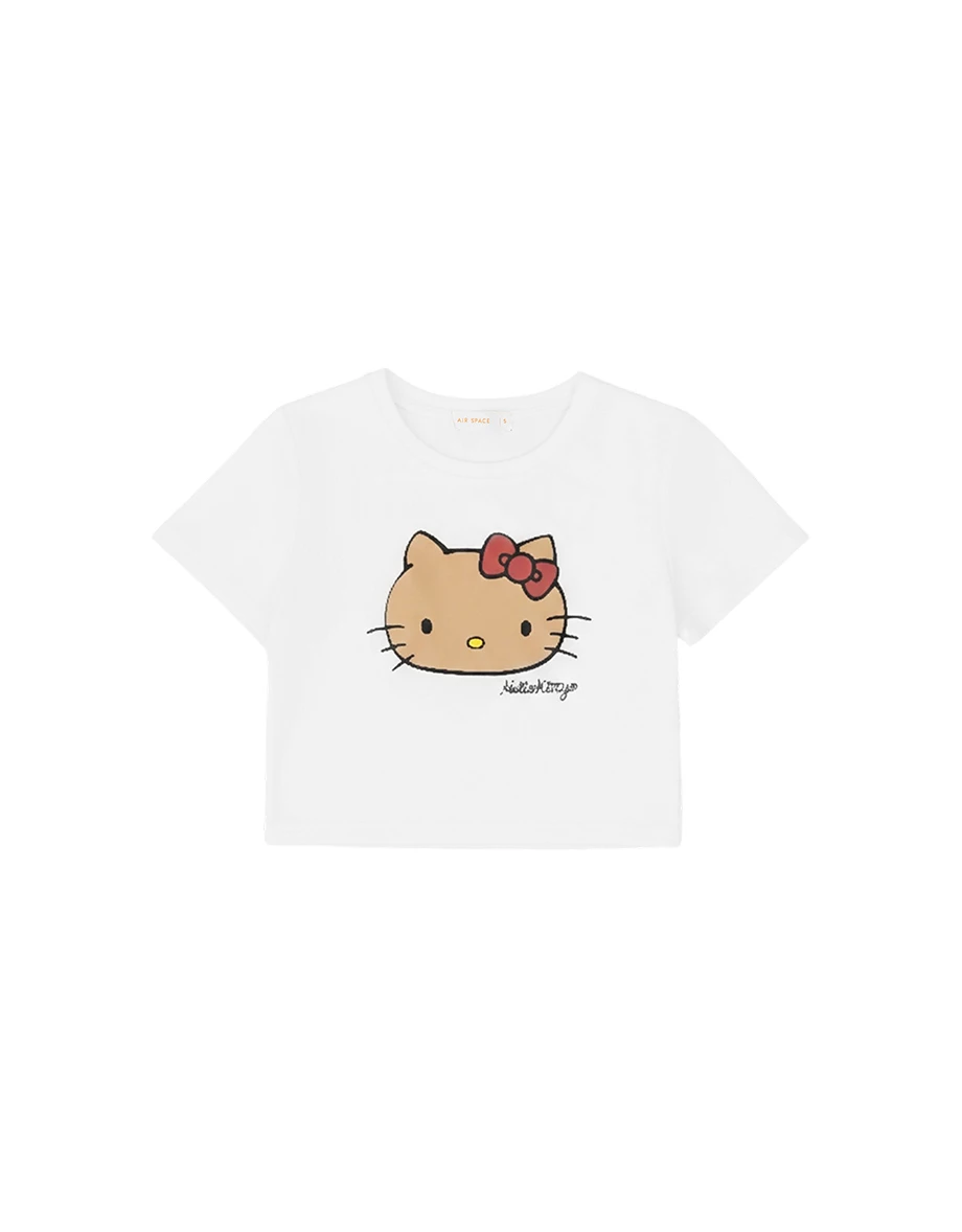 【Hello Kitty Collaboration】Signature Print Short Sleeve Graphic Crop Tee 【Hello Kitty Collaboration】Signature Print Short Sleeve Graphic Crop Tee