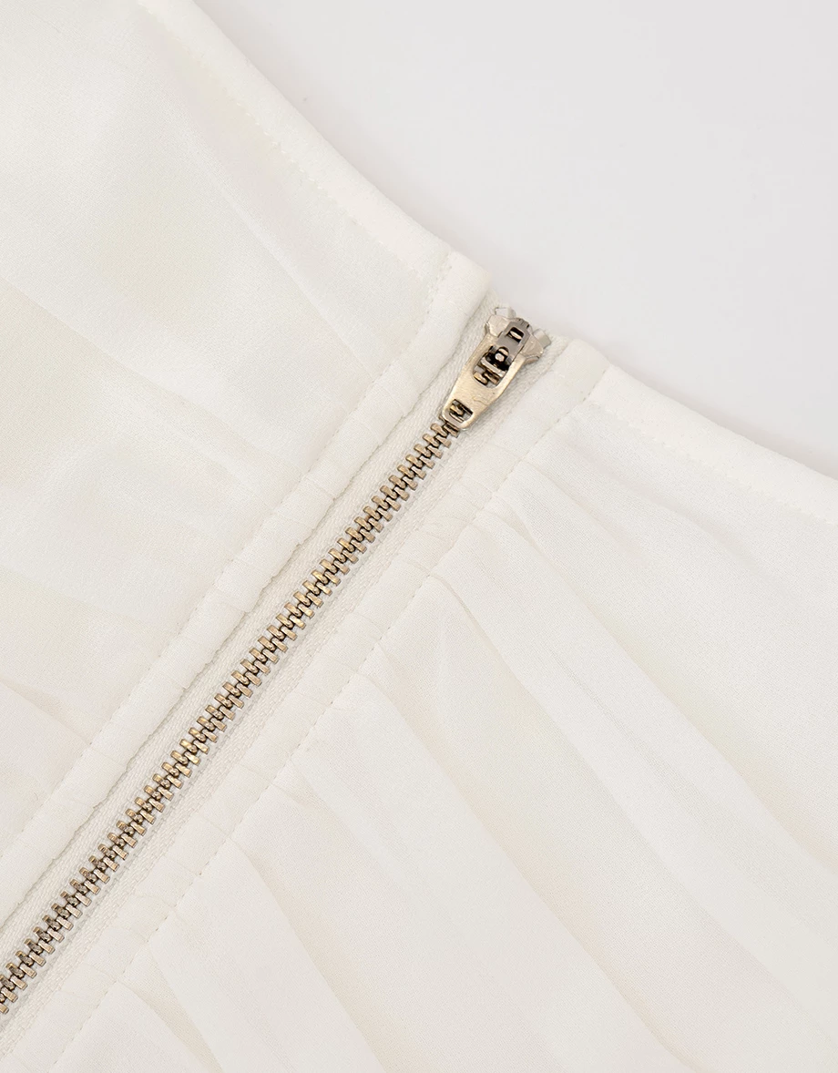 桃心領抓皺公主線剪裁澎袖短版雪紡上衣