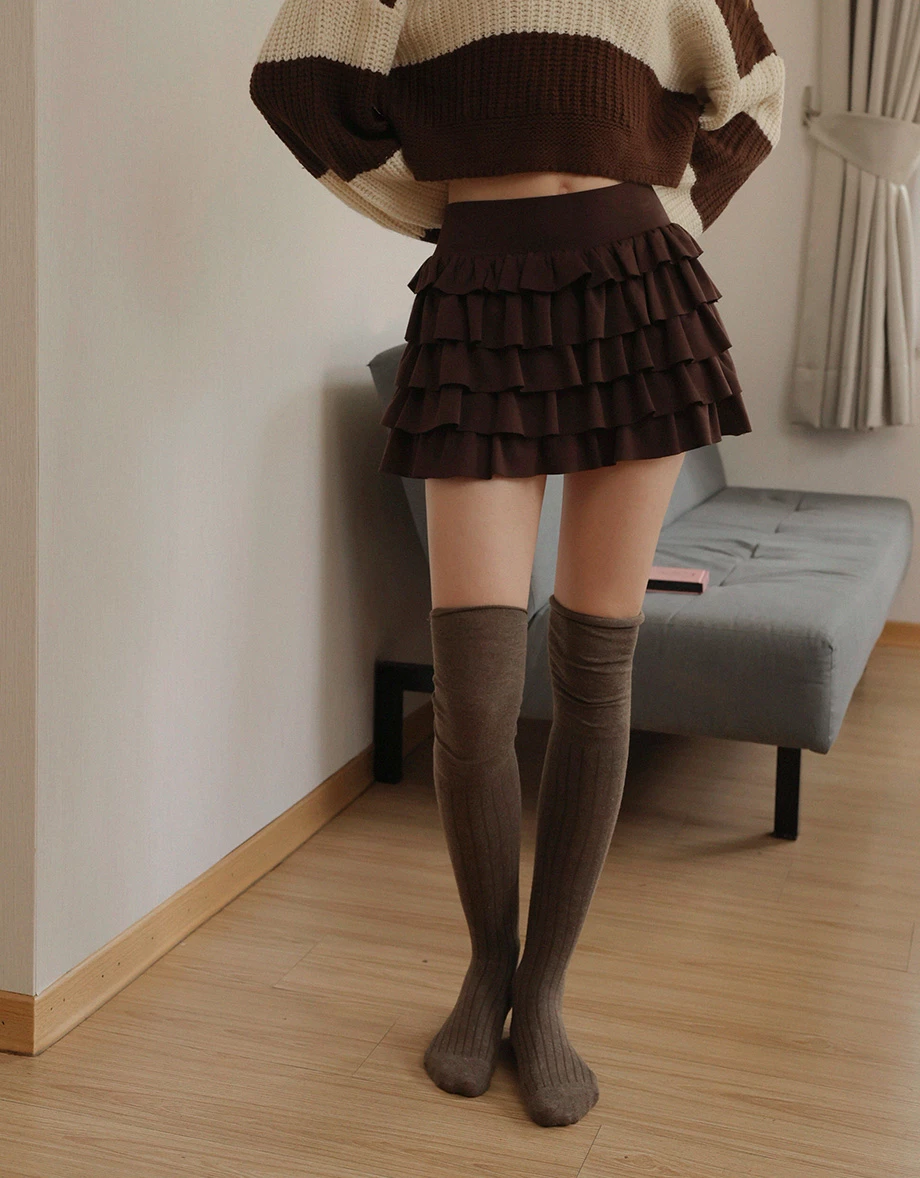 【莫代爾空氣棉】高腰多層次荷葉邊蛋糕短裙