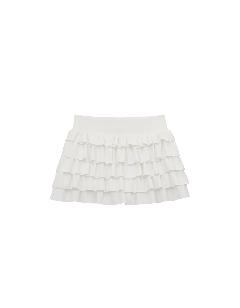 【莫代爾空氣棉】高腰多層次荷葉邊蛋糕短裙