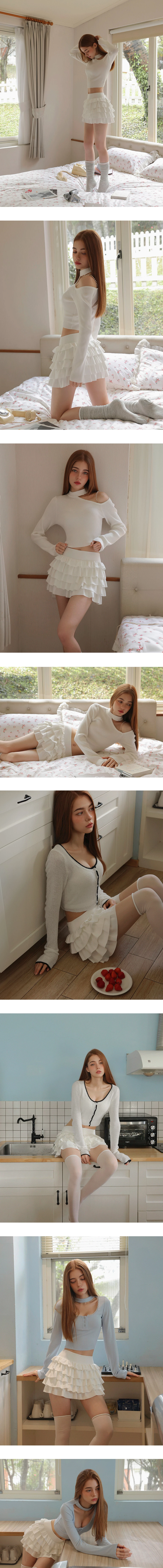 【莫代爾空氣棉】高腰多層次荷葉邊蛋糕短裙