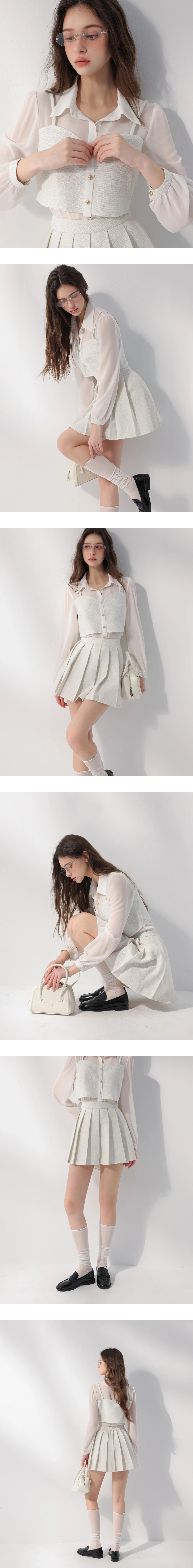 小香風織紋百褶短裙