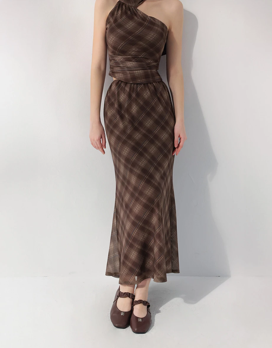 鬆緊腰魚尾長裙 素色款/格紋款