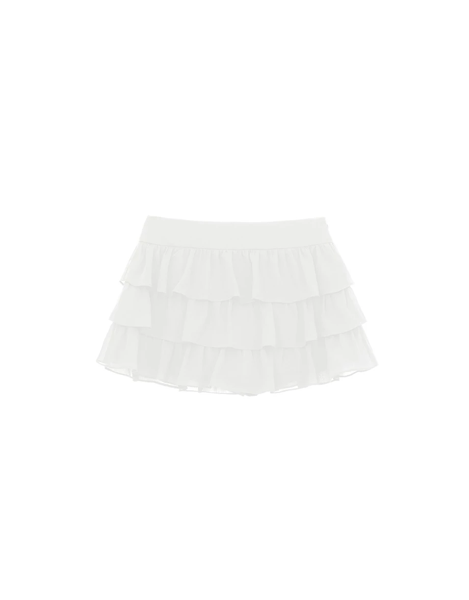 Mid Waist Plain Chiffon Ruffle Hem Mini Skirt
