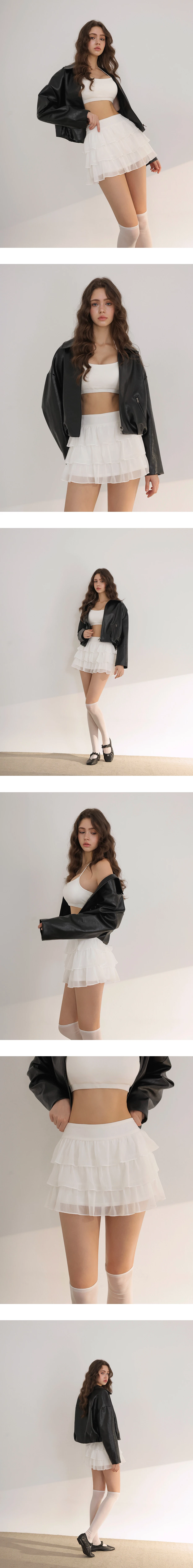 Mid Waist Plain Chiffon Ruffle Hem Mini Skirt