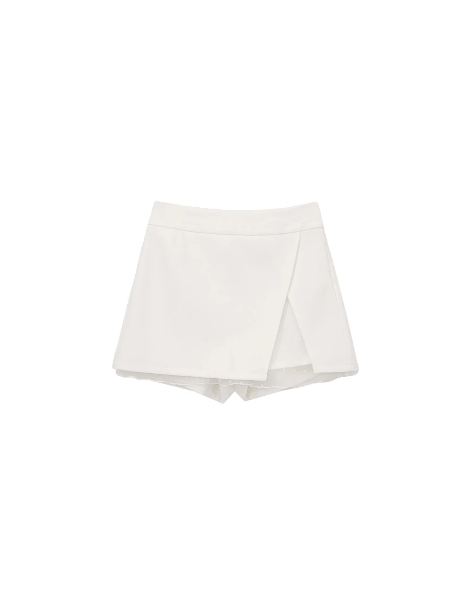 Asymmetrical Polka Dot Mesh Trim Detail Mini Skort