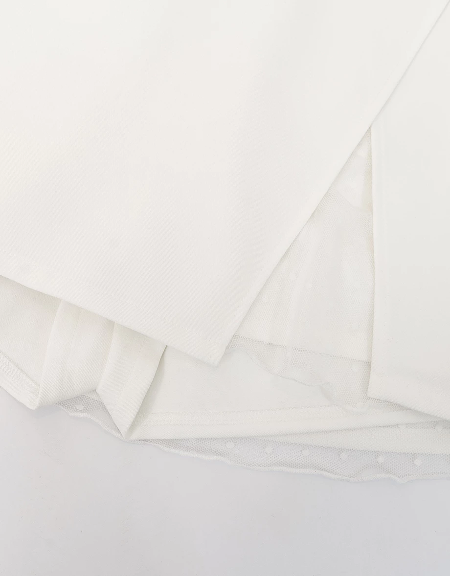 交叉側開衩點點網紗襯裡褲裙