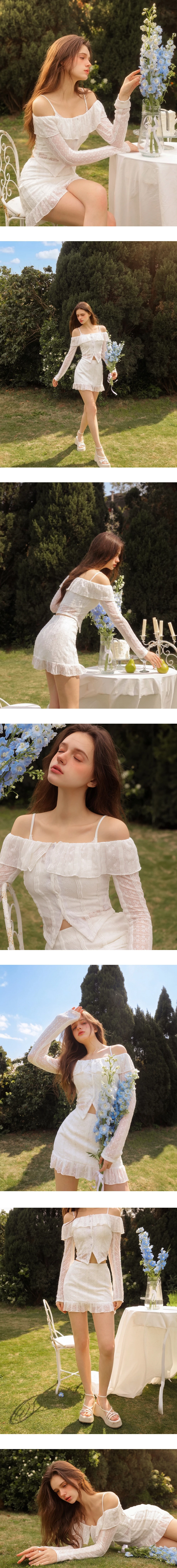 刺繡蕾絲荷葉花邊下擺修身短裙 刺繡蕾絲荷葉花邊下擺修身短裙