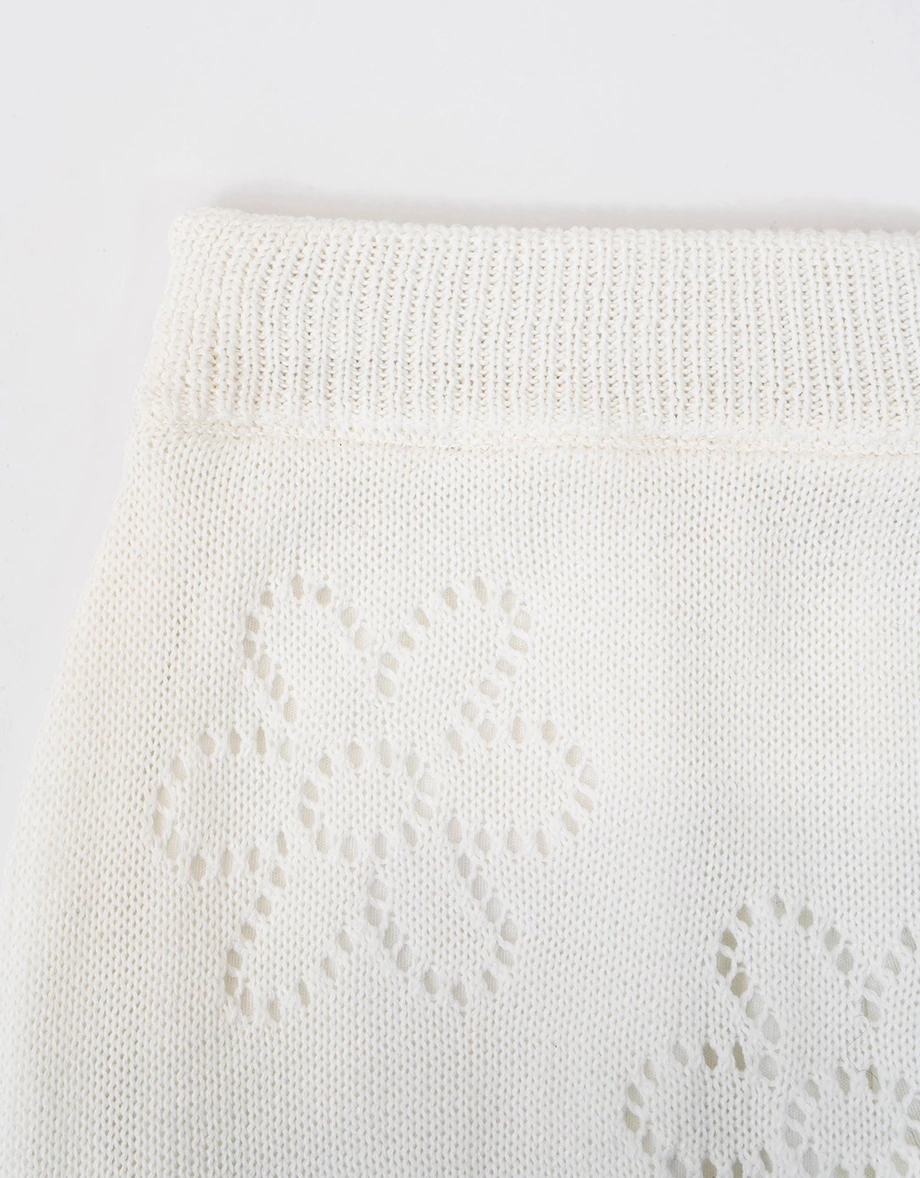 鏤空花樣花邊下擺羅紋鬆緊針織短裙