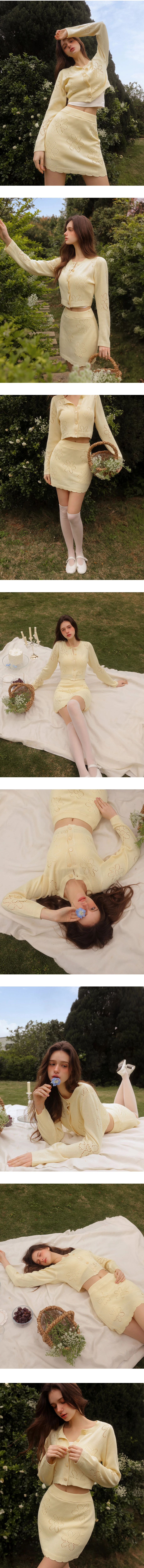 鏤空花樣花邊下擺羅紋鬆緊針織短裙