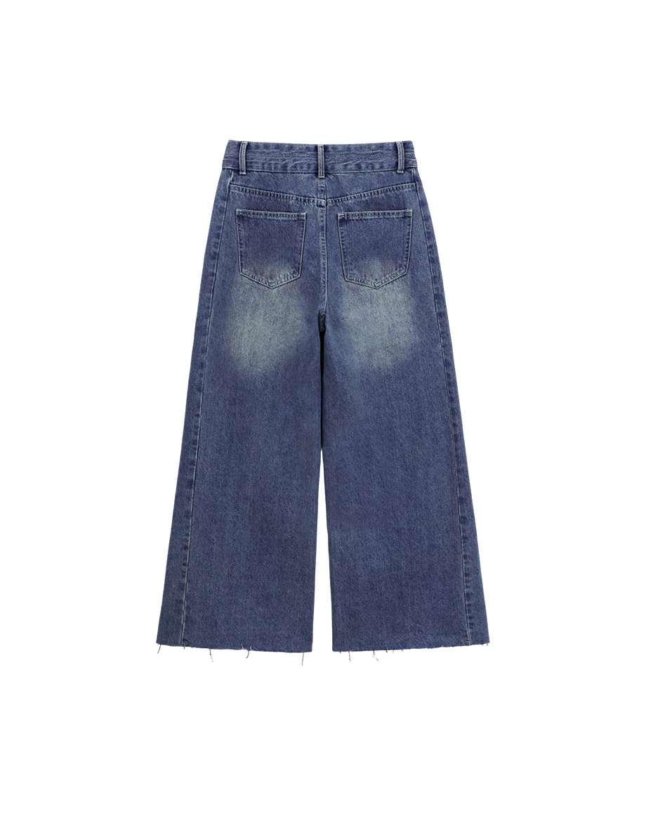 【HEYMAN聯名】高腰雙扣不收邊水洗牛仔寬褲