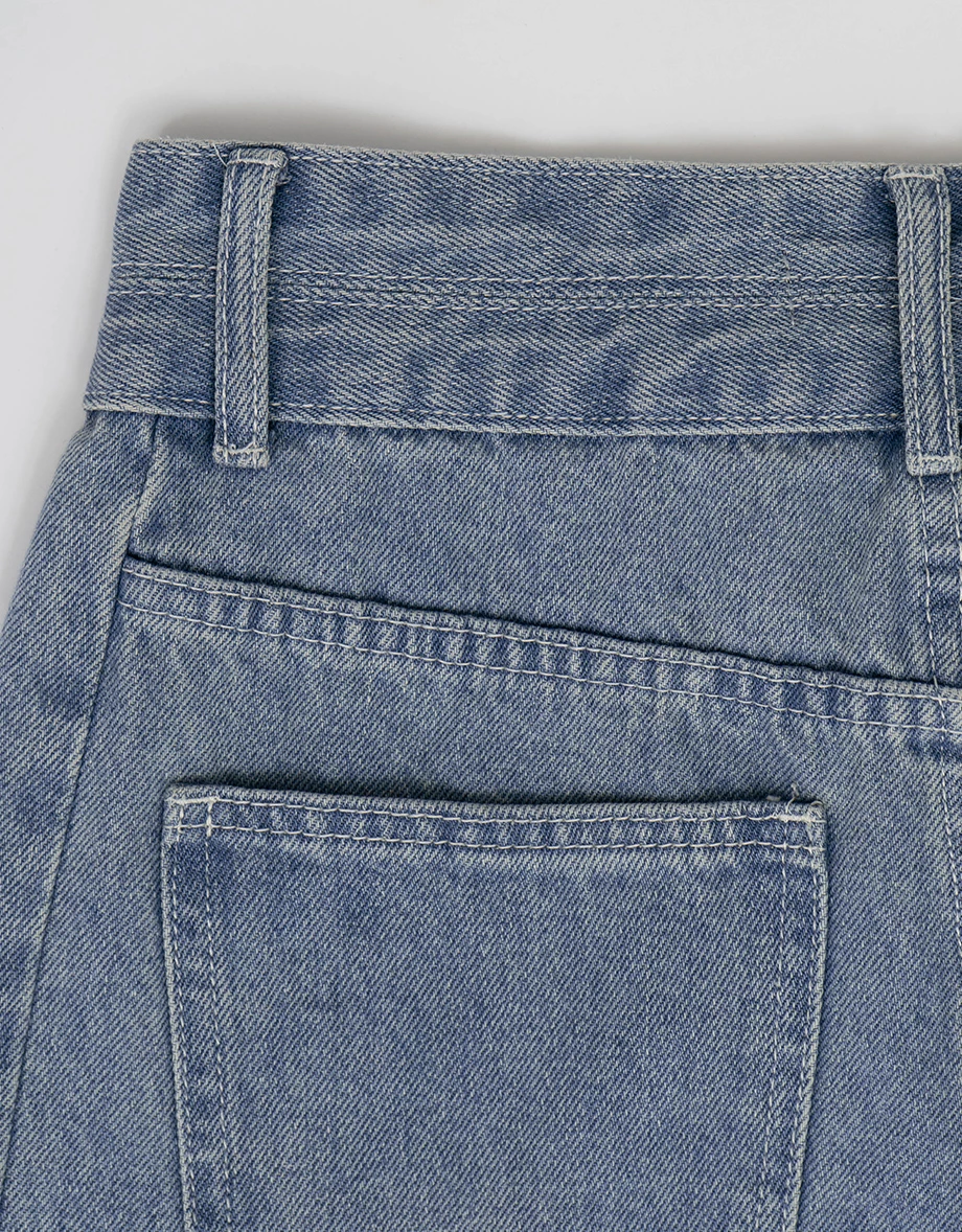 【HEYMAN聯名】高腰雙扣不收邊水洗牛仔寬褲