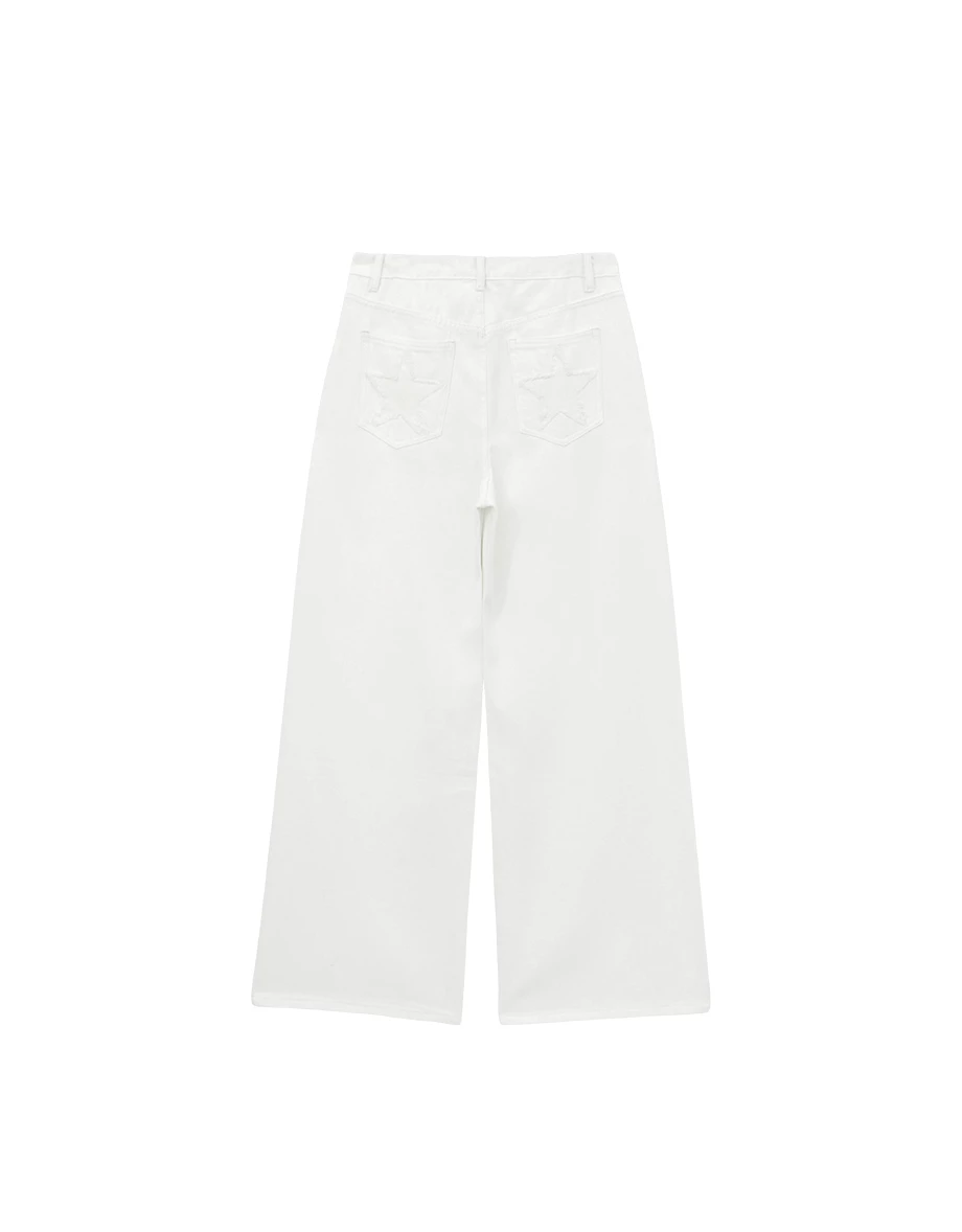 Star Patch Pocket Detail Low Rise Wide Leg Jeans Denim Pants