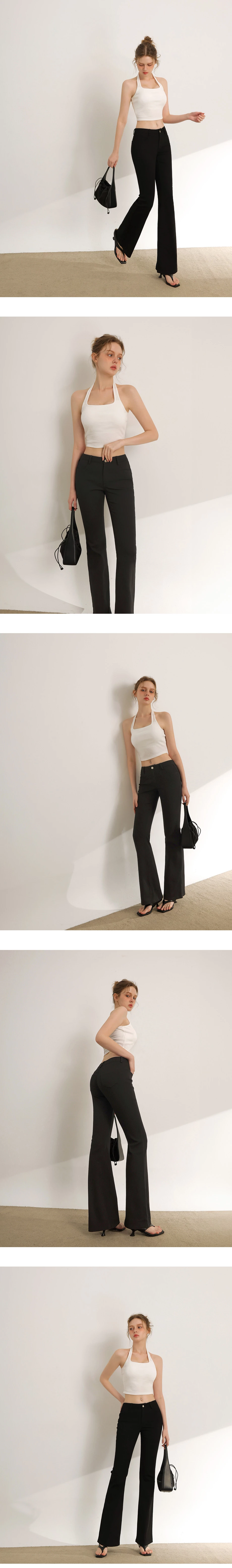 低腰修身小喇叭斜紋長褲