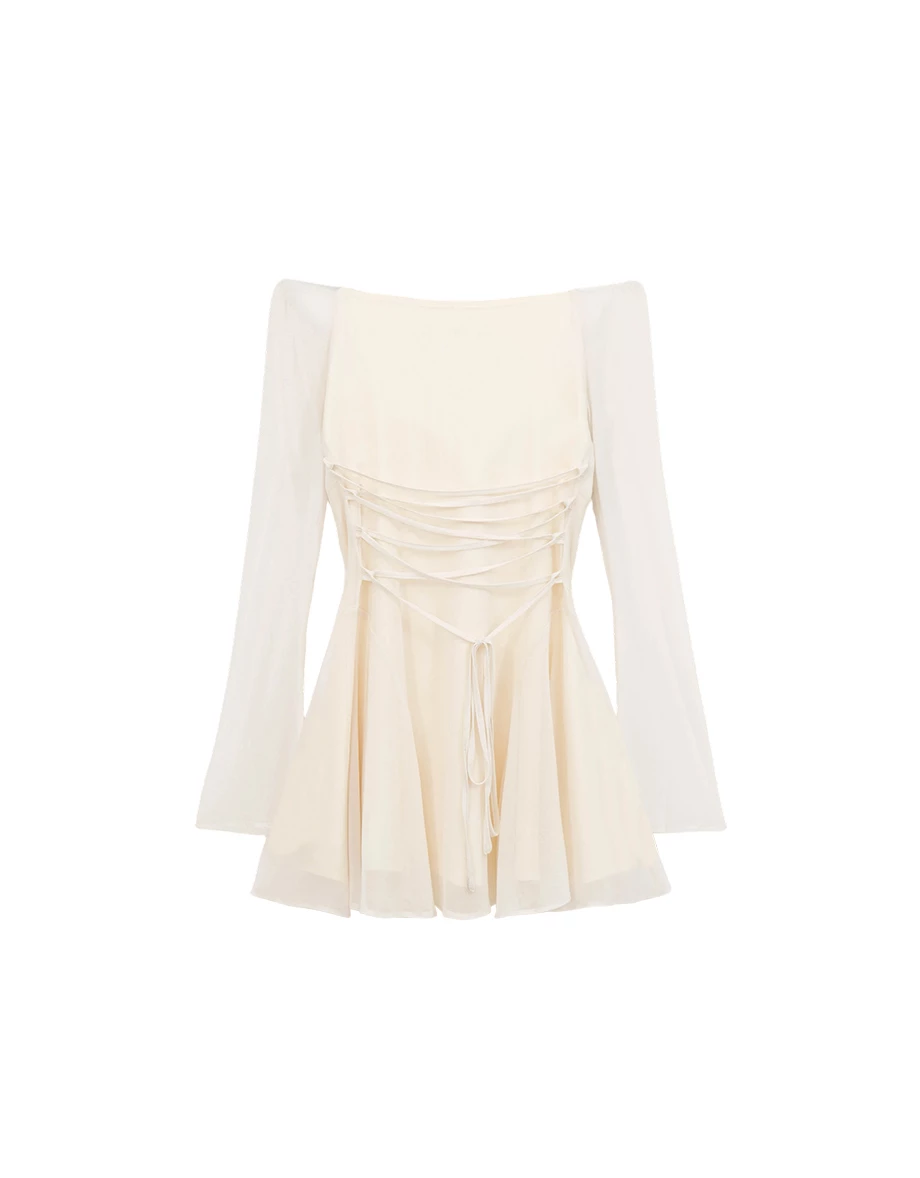 【HEYMAN聯名】天生馬甲線 後綁帶透膚長袖短洋裝(附胸墊) 【HEYMAN聯名】天生馬甲線 後綁帶透膚長袖短洋裝(附胸墊)