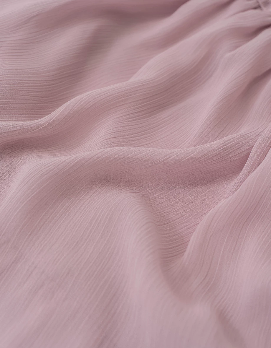 V領荷葉邊七分袖皺褶收腰雙層傘擺透膚雪紡短洋裝