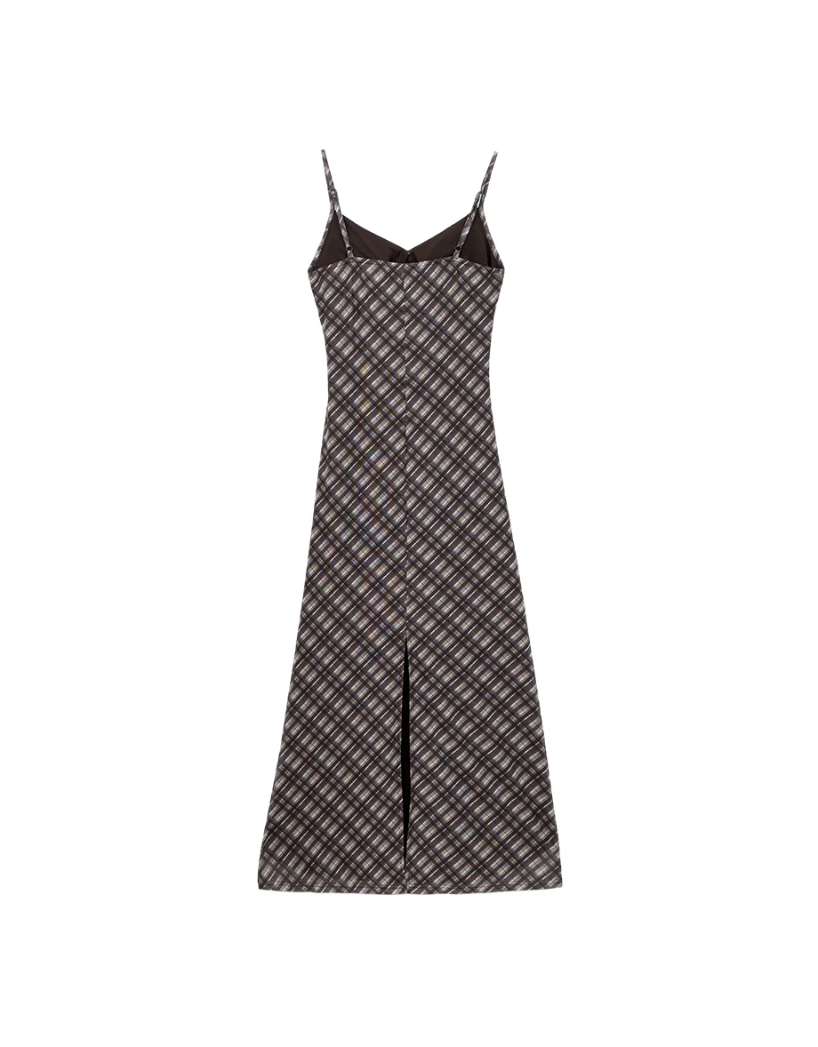 V Neck Side Ruched Detail Plaid Padded Cami Maxi Dress V Neck Side Ruched Detail Plaid Padded Cami Maxi Dress