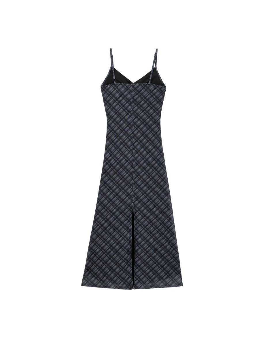 V Neck Side Ruched Detail Plaid Padded Cami Maxi Dress V Neck Side Ruched Detail Plaid Padded Cami Maxi Dress