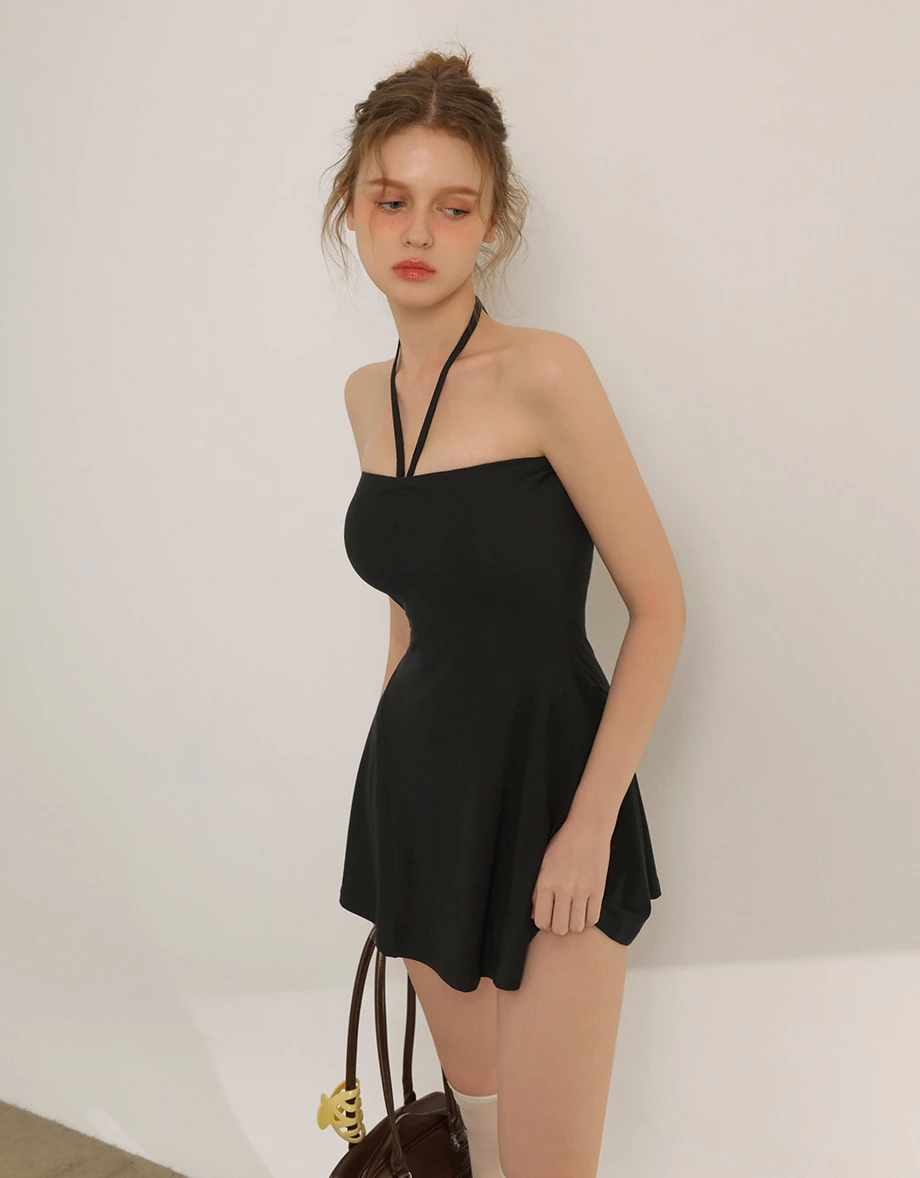 【冰肌涼感】平口繞頸細肩帶BRA短洋裝